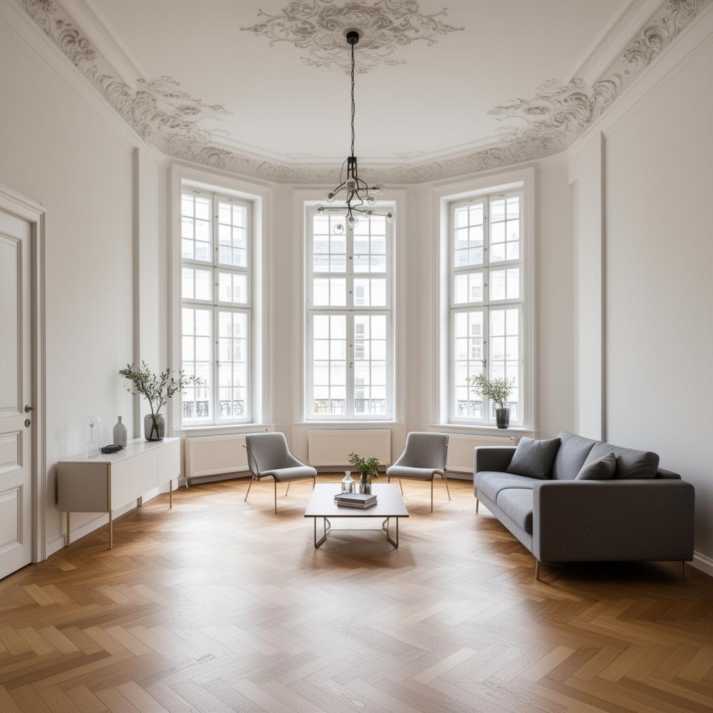Sanierte Wiener Altbau-Eigentumswohnung mit Stuckdecke, hohen Sprossenfenstern und Fischgrätparkett – Kauf mit IZY-Immobilien